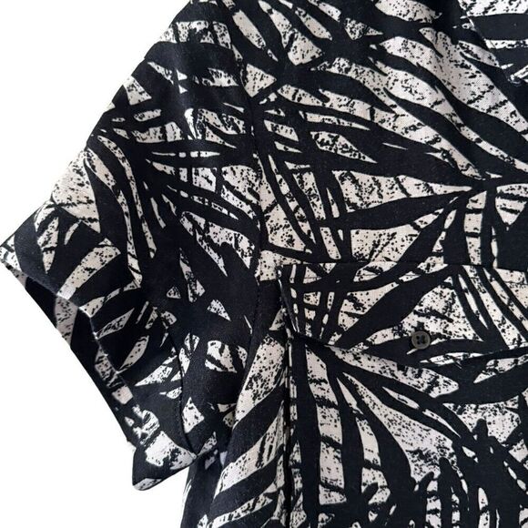 BANANA REPUBLIC BLACK & TAN PALM LEAF PRINT LINEN  VISCOSE SHIRT DRESS SZ 6 - Picture 3 of 12